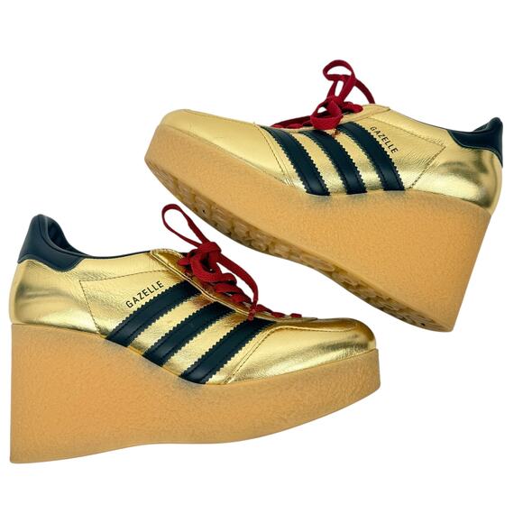 Gucci x Adidas Gazelle Leather Wedge Sneakers Lace Up Gold Size 37 - Picture 7 of 10